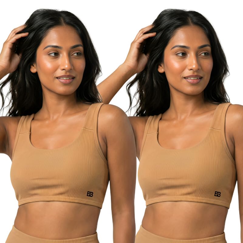 bold & beauty Women’s Cotton Blend U Neck Sports Bra Non-Wired Pad Optional Medium Support Activewear Fitness Bra for Gym Yoga (Pack of 2) Cream-picture-37