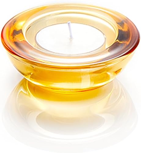 CH01 - Juego de 12 portavelas de cristal grueso y redondo, 3 pulgadas de diámetro, color naranja oxidado