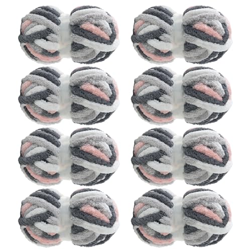 Image of MABOZOO Tie Dye Chunky Yarn for Crocheting & Knitting, 8 Pack - Soft Plush Grey Fluffy Jumbo Chenille Yarn,Giant Thick Fuzzy Bulky(26 yds, 8 oz Each Skein)