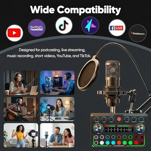 Image of 2025 Upgraded Podcast Equipment Bundle for 2, Recording Studio Kit with Dual Condenser Microphones, Audio Interface Mixer with 4 Sound Effects, Easy Setup for Podcasting, Streaming & Gaming