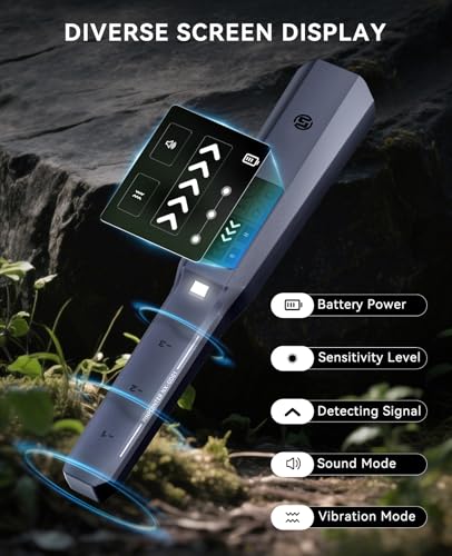 Image of SUNPOW Metal Detector Pinpointer Rechargeable with LCD Screen - Adjustable Sensitivity, 4 Modes, IP68 Waterproof Handheld Metal Detector Wand for Adults & Kids - GD01