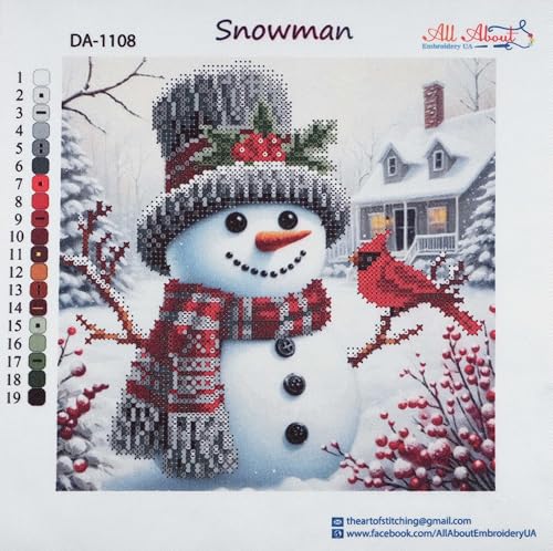 Image of AllAboutEmbroideryUA Bead Embroidery Kit Snowman DA-1108 | Beaded Cross Stitch, Christmas, Beadwork, Needlework