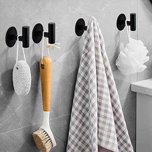 Self Adhesive Towel Hook Matte Black Coat Hook Brushed Nickel Sus304 Stainless Steel Heavy Duty Waterproof Towel Robe Clothes Hook Holder For Bathroom Kitchen Office Hotel Pool Wall Mounted Hook-4Pack #TOP2