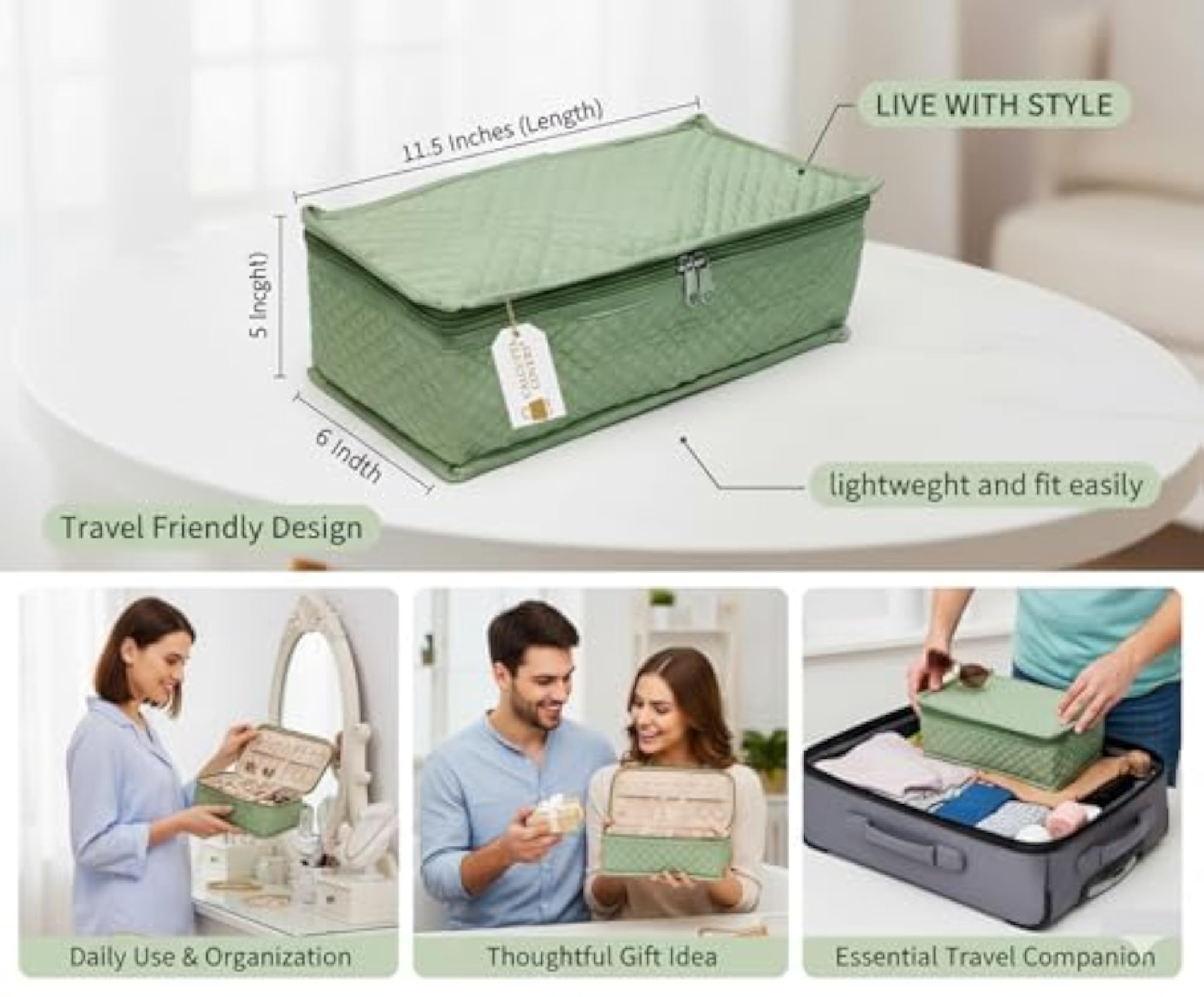 Satin Jewellery Organizer Box, Quilted Travel Kit Bag