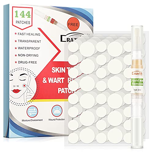 Skin Tag Remover Patches, Skin Tag Removal and Wart Remover - Fast Remove Tag, Wart, Mole and Dark Spot for Face and Body (144 x Patches + 1 x Pen)
