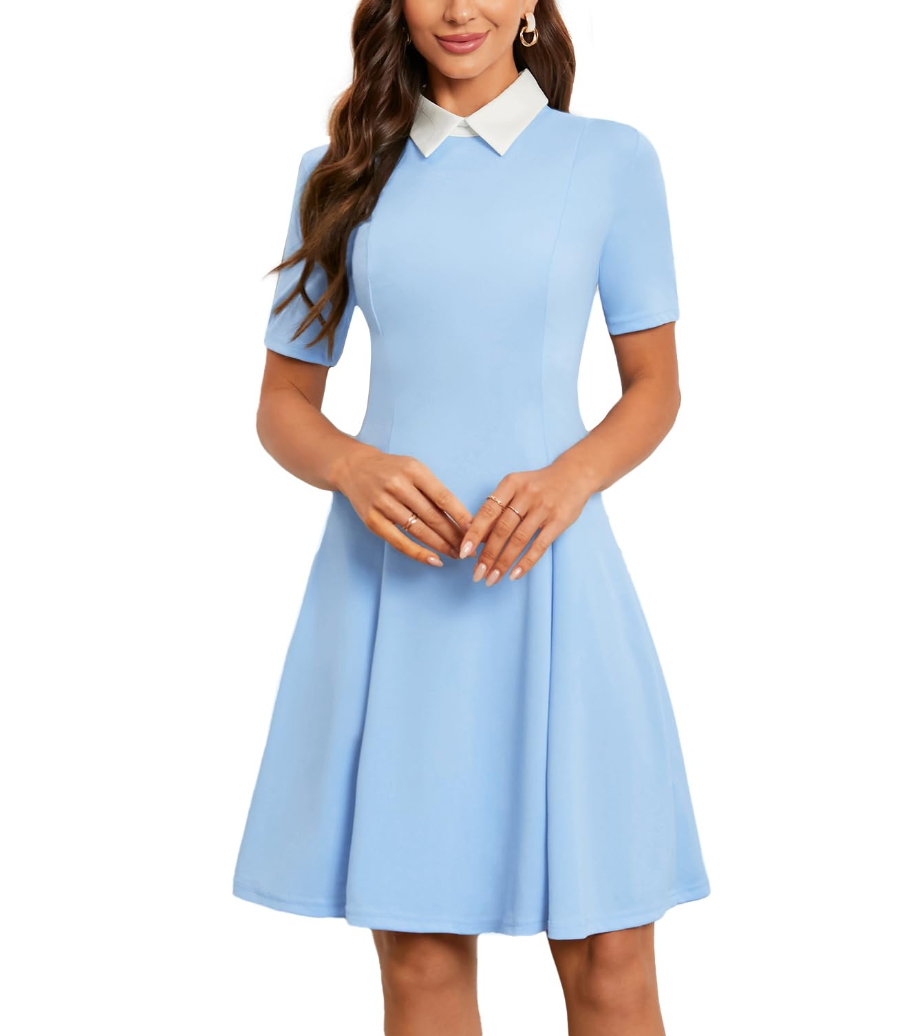 PHIXWORLD Womens Long Sleeves Peter Pan Collar Aline Fit and Flare Fall Dress