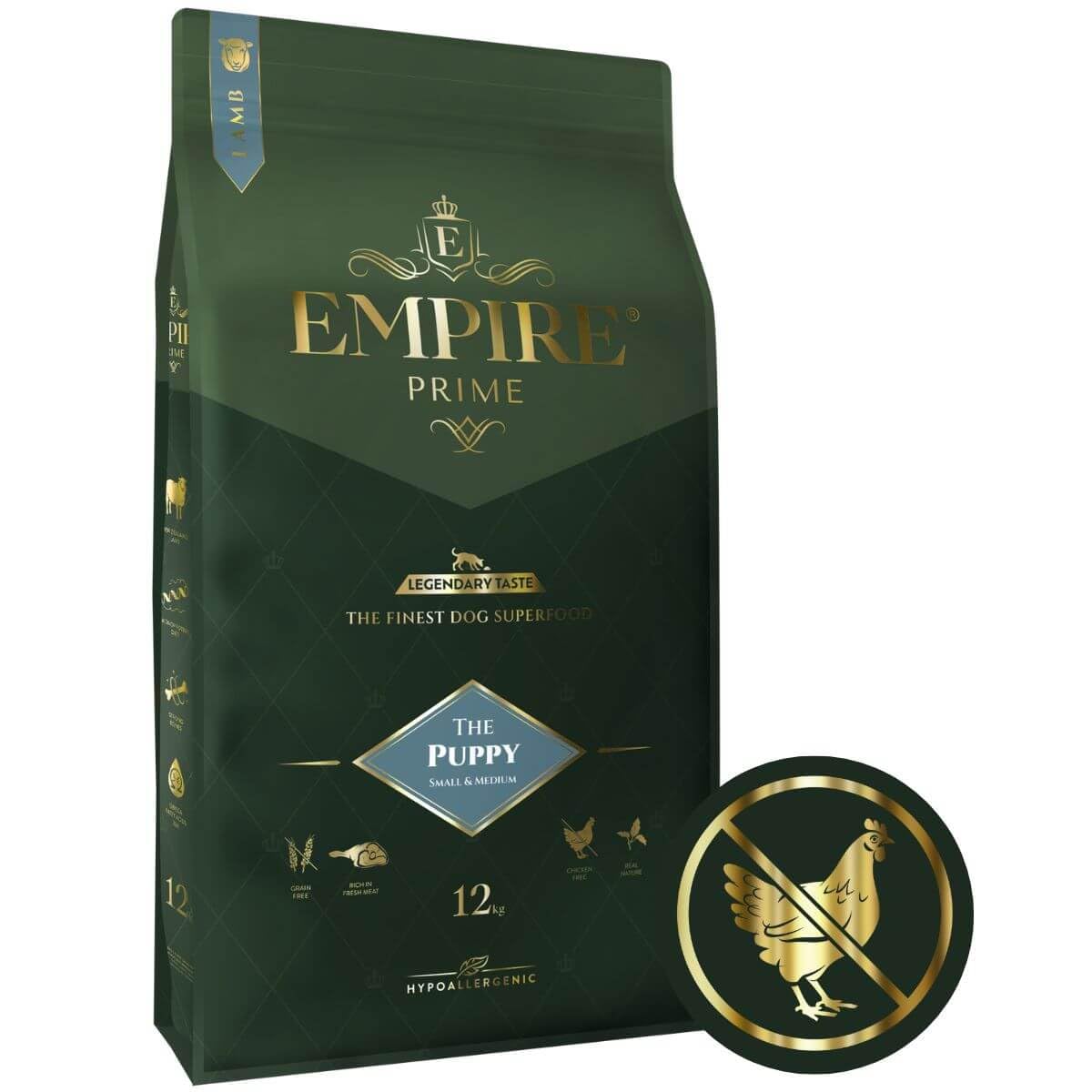 Empire Prime Monoprotein-HundeFutter 2kg für Welpen und Junghunde Kleiner und mittlerer Rassen - Hundefutter Trocken Getreidefrei Junior - frische Lamm hypoallergen ohne Huhn Glutenfrei Natürlich