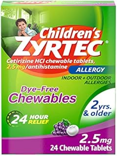 Zyrtec Children's Allergy Dye-Free Chewables, 2 Years & Older, Grape Flavor, 24 Count