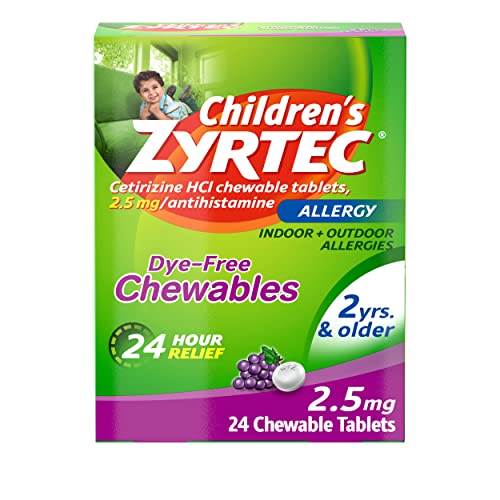 Zyrtec Children's Allergy Dye-Free Chewables, 2 Years & Older, Grape Flavor, 24 Count