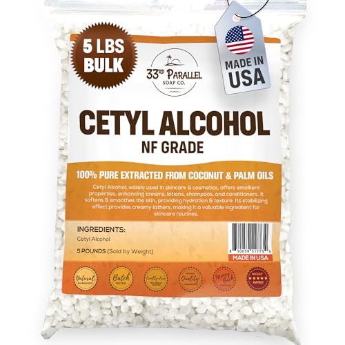 Cetyl Alcohol NF Grade (5 lbs / 80 oz) 100% Pure Extracted from Coconut & Palm Oils. Premium Granules Cetyl Alcohol for Lotion Making Creams Scrubs Shampoos Conditioners Moisturizers | 5 Pound