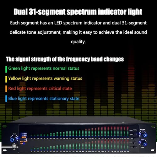 Ecualizador gráfico estéreo de 2 canales profesional, 31 bandas con luz LCD, 10 efectos preestablecidos y reducción inteligente de ruido, calidad de sonido de alta definición para estudios de transmisión miniatura 7