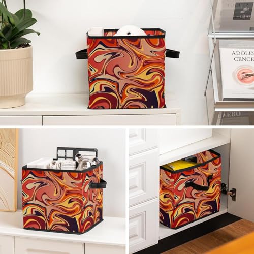 Boîte de rangement pliable tissu avec poignées cube rigide texture marbre moderne