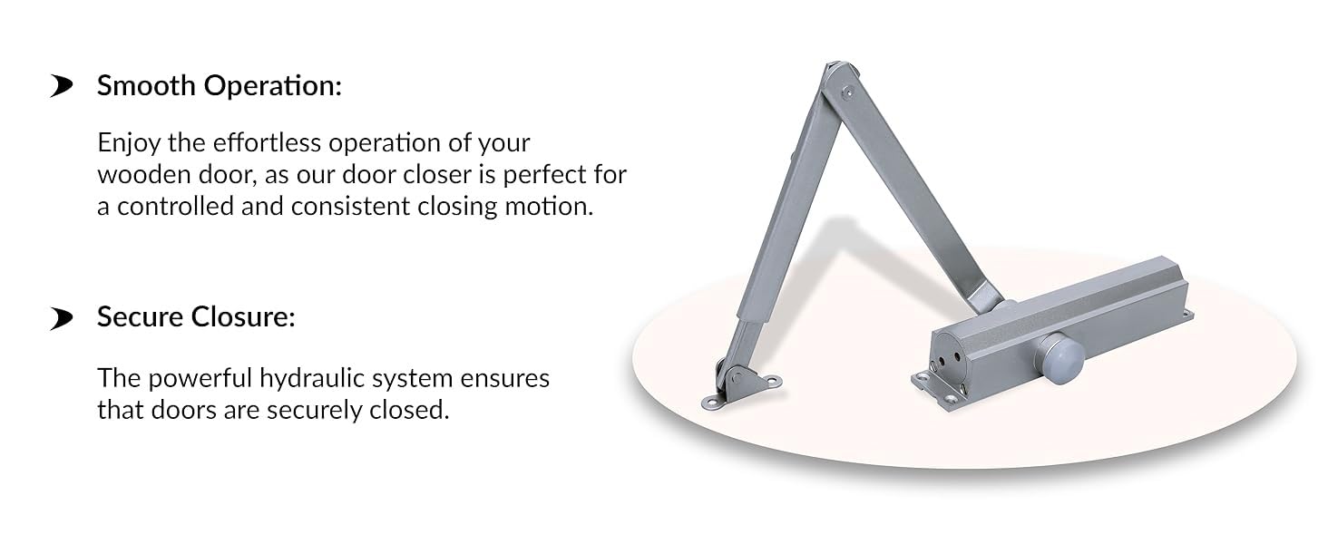 ALCOTT Door Closer | No Oil Leakage Guaranteed | Rack and Pinion Mechanism | Double Speed Adjustment (Silver Finish) Heavy Duty 100kg /90 Degree Hold Door Adjustable Hydraulic, ISO 9001 Certified 2