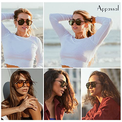Retro Polarized Aviator Sunglasses Womens Men Vintage Double Bridge Square Sun Glasses AP3606
