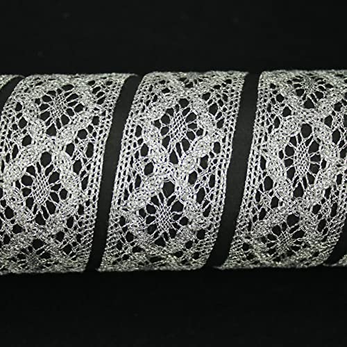 ENTREDOS DE BOLILLO BORDADO MECÁNICO HILO METALIZADO SERIE TIÑOSO, ANCHO 35mm (PLATA, 10)