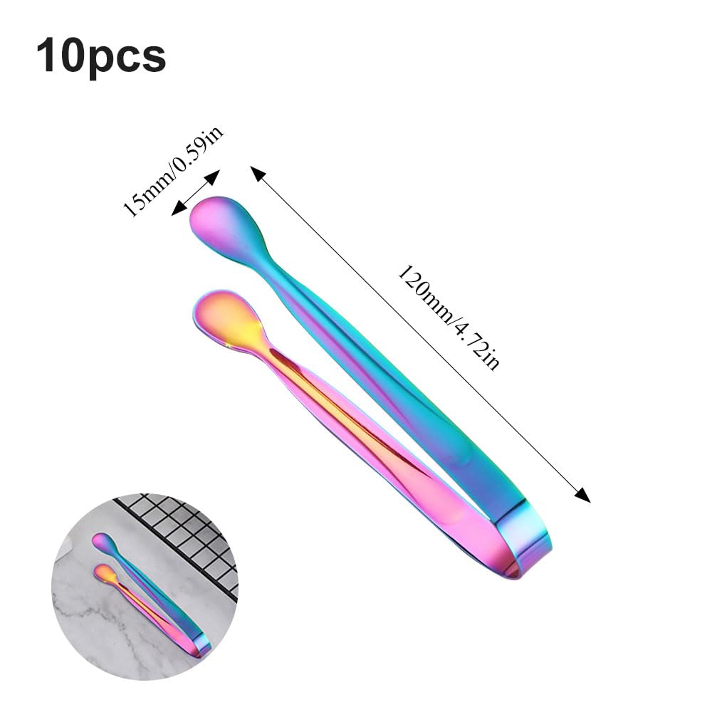10 Stück Zuckerzange Eiszange Set,Edelstahl Zuckerzange Candybar Bunte Eiswürfelzange Klein Mini Servierzange für Party Kaffee Bar Küche (Bunte)