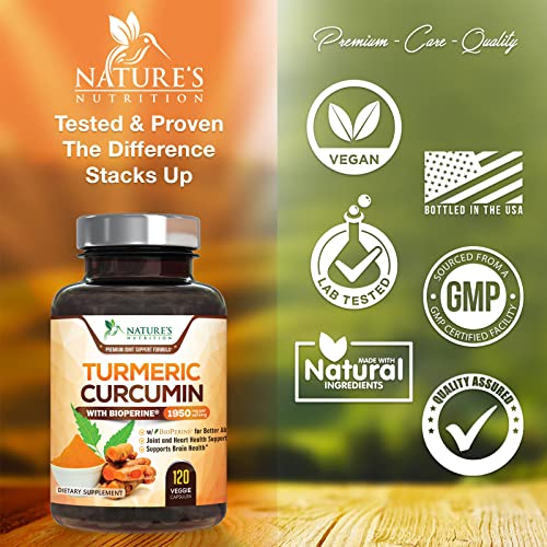 Turmeric Curcumin with BioPerine 95% Standardized Curcuminoids 1950mg - Black Pepper Extract for Max Absorption, Nature's Joint Support Supplement, Herbal Turmeric Pills, Vegan Non-GMO - 120 Capsules - Image 4