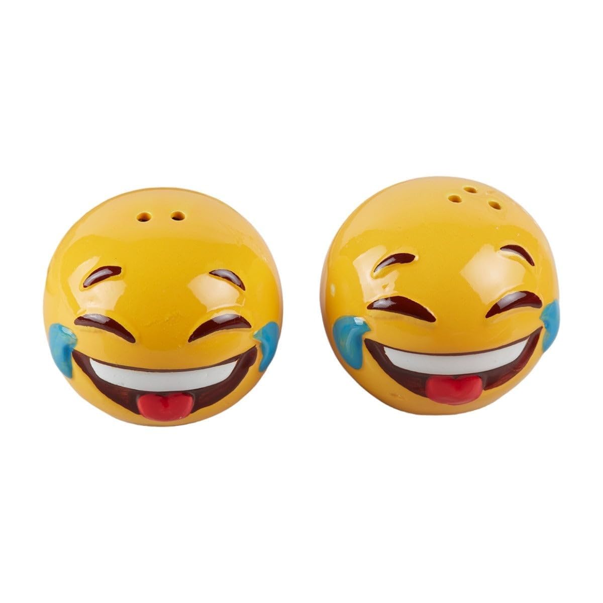 Goldedge Ceramic Round Salt and Pepper Shakers 2pc Set - Ideal for Dining Table, Home, Kitchen, and Restaurant Use with Emoji Face Designs: Closed Eyes