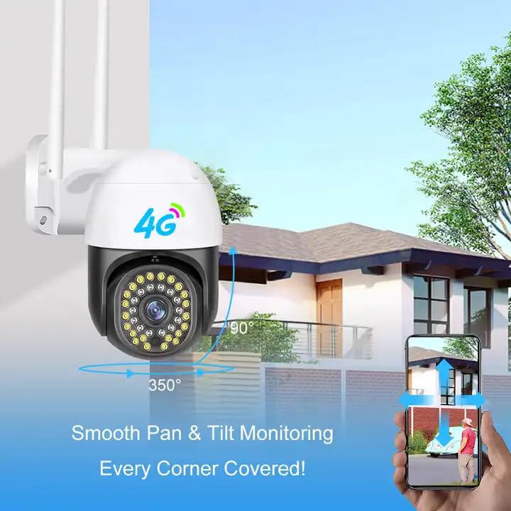 OneXsale 4G SIM PTZ Security Camera, 4MP 2K Wireless CCTV Camera for Outdoor, 355° Pan Tilt with Auto Tracking, Color Night Vision, Two-Way Audio, IP66 Waterproof, V380 Pro App, SD Card Support 3