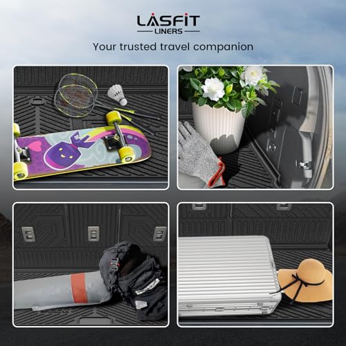 Image of LASFIT Floor Mat with Ford Expedition Max 7&8 Seats 2025 2026 2027 | Backrest Mat fit Lincoln Navigator,Costom Fit All Weather Protection TPE Easy Clean Cargo Liners,4pcs,Black