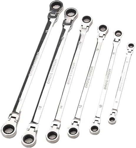 Miniatura 7 de FLZOSPER Juego de llaves de trinquete de extremo de caja doble extralargas de cabeza flexible de 6 piezas, métricas de 0.315-0.748 in, llave de