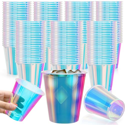 YIMITEE 50 Pack Iridescent Plastic Cup 12 OZ Disposable Bachelorette Party Cups Glitter Drinking Cups Holographic Shiny Beverage Cup Party Supplies for Disco Birthday Wedding Decorations