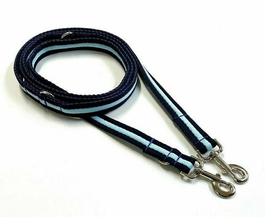 Double Ended Dog Training Lead Police Style Adjustable Leash 15ft (4.5 Metres) Multi-Functional In Air Webbing (Navy/Sky Blue, 20mm Air Webbing) — image 1