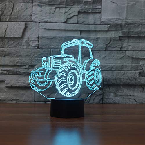 3D Illusion Lampe LED Nachtlicht, EASEHOME Optische 3D-Illusions-Lampen Tischlampe Nachtlichter 7 Farben Berührungsschalter Schreibtischlampe mit 150cm USB-Kabel Kinder Nachtlampe, Traktor