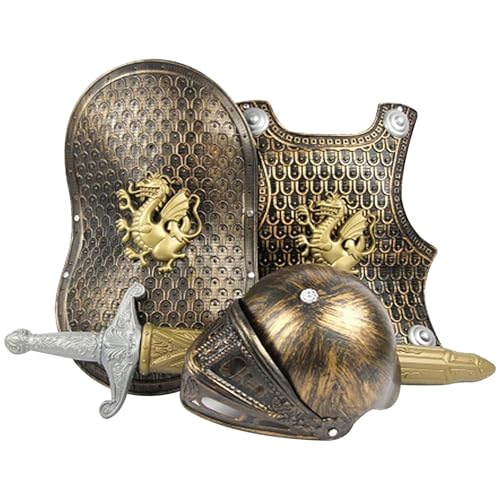 NethCasti Knight Costume Kids, 4pcs/set Dress Up Knight Armor Set incluye armadura medieval, escudo, espada y casco, disfraz de plástico para niños