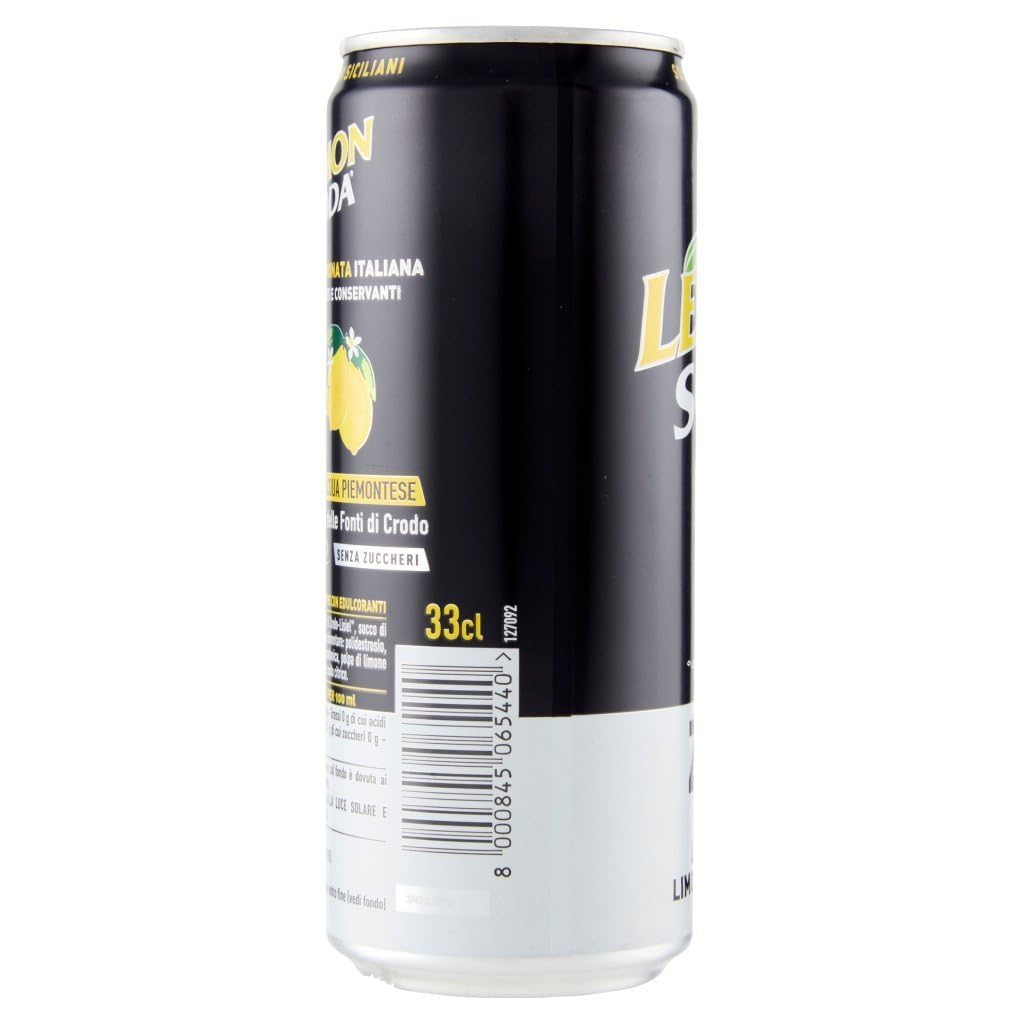 Lemonsoda Zero Erfrischungsgetränk Zitrone lemonade, Ohne Zuckerzusatz, lemon flavoured italian soft drink, sugar free, 48 x 330ml + Beni Culinari Kostenloser Schlüsselanhänger