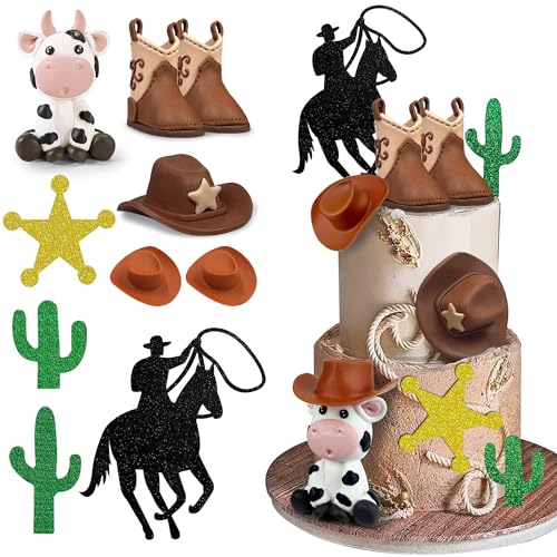 Cowboy Cake Decorations Cow Hat and Boot Cake Toppers for Western Cowboy Cowgirl Theme Party Birthday Baby Shower Party Supplies