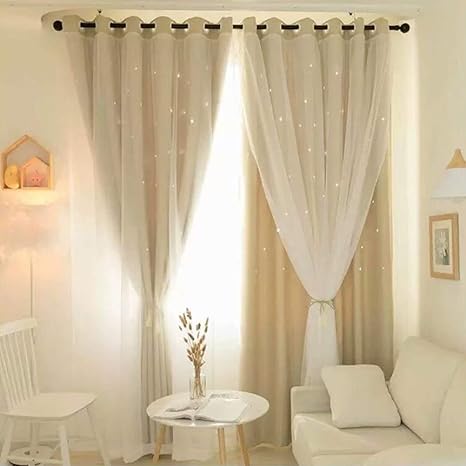 Amazon カーテン ハトメ 遮光カーテン ベージュ 星柄 姫系カーテン レース 二重 一体カーテン 透かし彫り 可愛い 北欧 姫 おしゃれ インテリア フリルカーテン レースつき 女子 寝室 リビング 間仕切り 掃き出し窓 腰窓 出窓用 オーダー可 A Kuya カーテン オンライン通販
