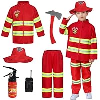 KumSoomliy Fireman Costume for Kids Fancy Dress for Toddlers Kids Role Play Firefighter Outfits for 4-10 Years
