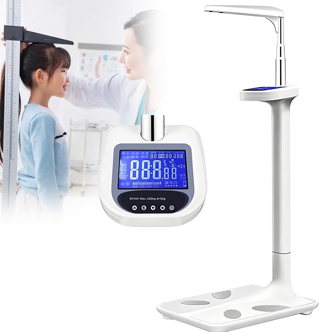Waga Ultradźwiękowa Do Pomiaru Wzrostu I Wagi, Cyfrowa Waga Medyczna Z Wyświetlaczem Lcd, Profesjonalna Waga Lekarska, 5~200 Kg, Do Pomiaru Masy Ciała/Wzrostu/Otyłości/Bmi