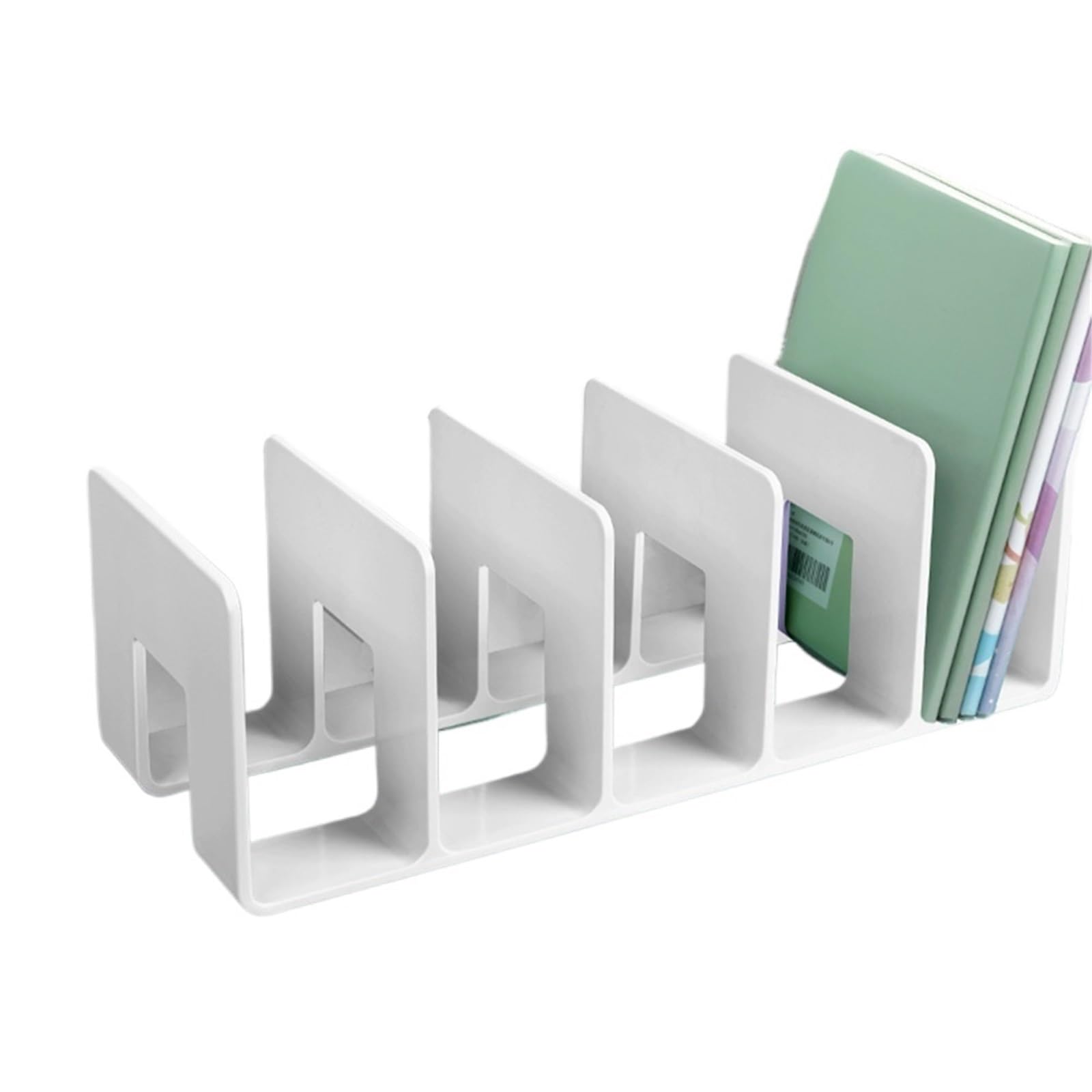 Bookends 4 Grid Bookends Stand Bookshelf Desktop Decor Storage Rack Bookend Book Holder Stationery Office File Organizer(Blue)