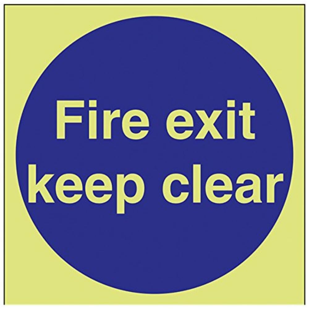 V Safety Glow In The Dark Fire Exit Keep Clear Mandatory Sign - 200mm x 200mm - Rigid Plastic