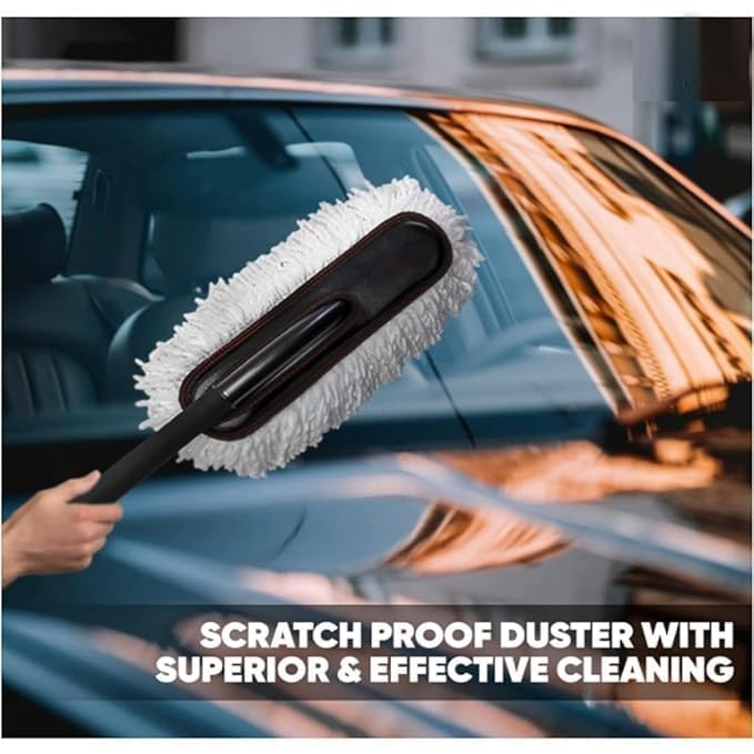 Image of Microfiber Car Duster Brush -Scratch-Free Vehicle Cleaning Tool with Wax-Treated Cotton Strands, Reusable&Eco-Friendly Duster for Cars, Bikes,SUVs &Trucks-Removes Dust (Multicolour)