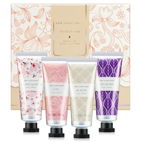 spa luxetique Hand Cream Gift Set, Hand Lotion Travel Size Hand Cream for Women, 4 Pack Shea Butter Mini Moisturizing Lotion Set for Dry Hands, Birthday Gifts for Women, Graduation Gift for Girl