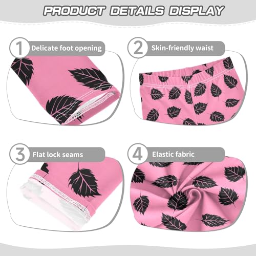 senya Girls Printed Leggings Yoga Pants Pink Background Black Leaves Pattern for Kids in 4t to 10 Years, 4T3