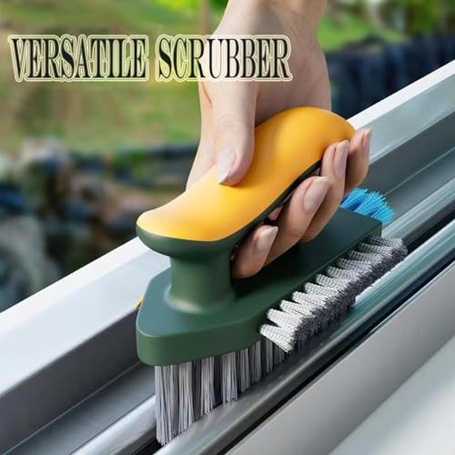 Image of 4-in-1 Grout Brush with Squeegee,Durable Bristles,Heavy-Duty Scrub Brushes for Cleaning with Stiff Bristles Cleaning Brush for Bathroom & Kitchen,Tile Floors Bathroom Wall /Corner /Window (Green)