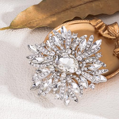 Image of SELOVO 3.5 inch Huge Big Large Brooch Pendant Scarf Hats Decoration Blue Flower Pin Gold Tone