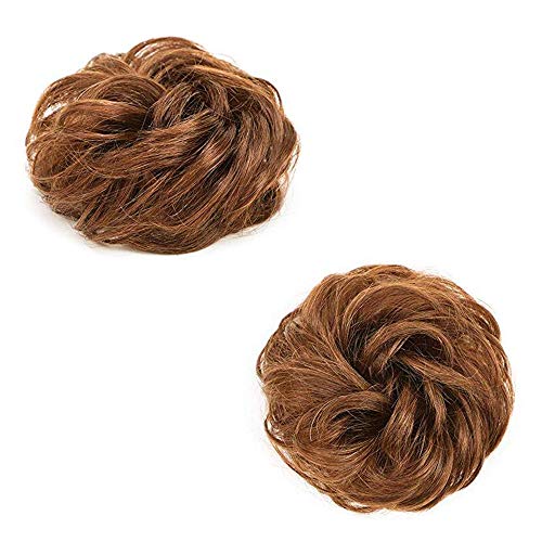 100% Human Hair Bun Natural Wavy Updo Donut Scrunchy Curly Hairpieces Messy Ponytail Bun Hair Chignons for Women?Color?Flaxen#?