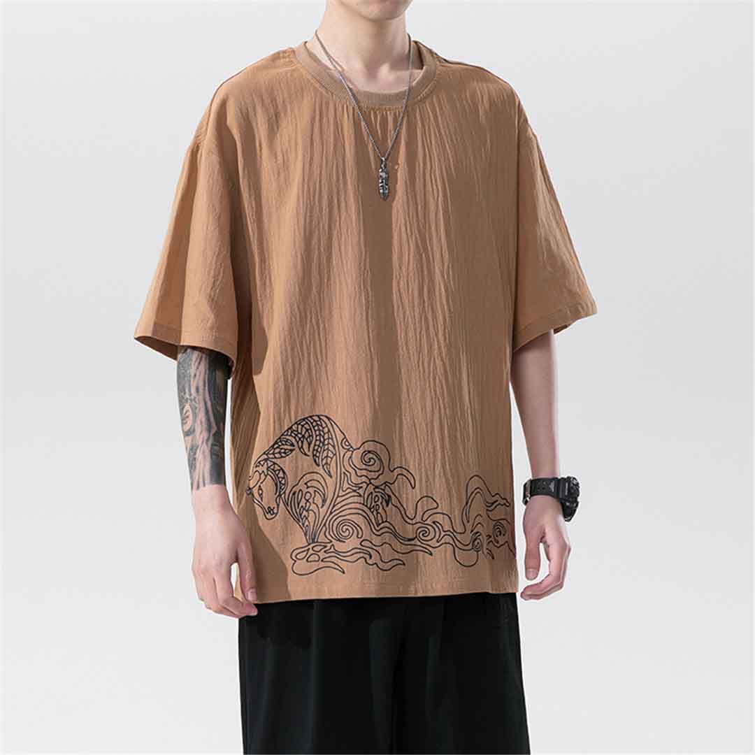 Camicetta in cotone allentato stile orientale magliette da uomo alla moda streetwear alla moda moda