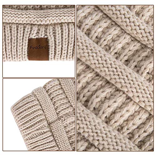 Fedciory Slouchy Beanie Hat for Women, Winter Warm Knit Oversized Chunky Thick Soft Ski Cap (Black+Oatmeal) - Thumbnail 2