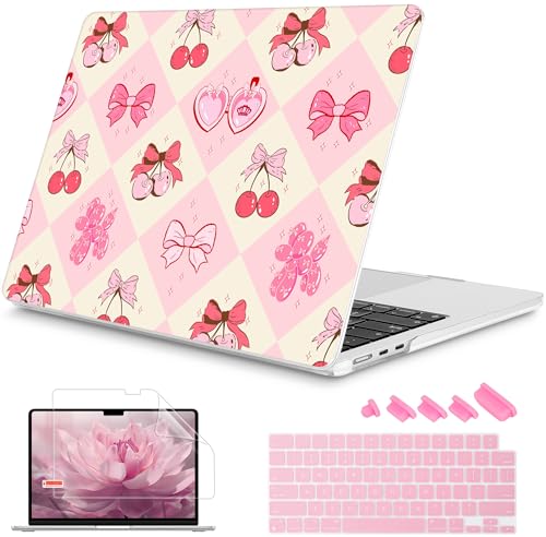 Image of Mektron Case for 2026 MacBook Air 13-inch M5 Laptop A3449 with 13.6-inch Liquid Retina Display, 2025 2024 2022 M4 /M3 /M2 MacBook Air 13 inch Hard Shell Cover, Fit Model A3240 A3113 A2681, Cherry with Bows