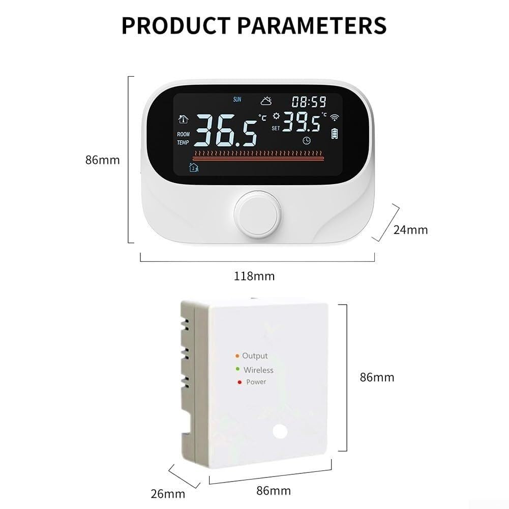 Termostato WiFi para caldera, controlador programable Tuya | Control remoto vía app, programación semanal, perilla giratoria, pantalla clima/humedad, compatible Tuya.(WiTH3)
