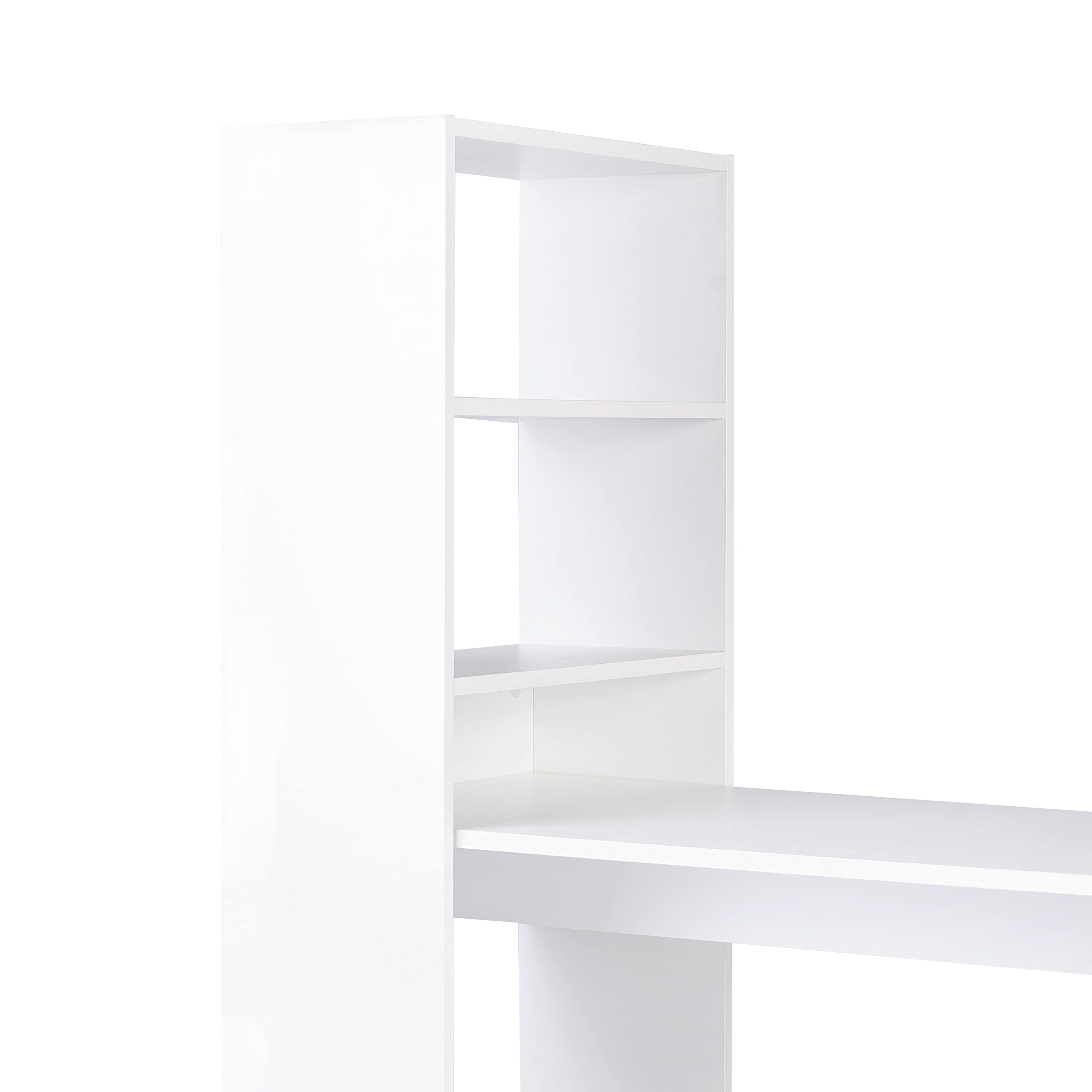 duehome | Escritorio Juvenil con Estanteria Reversible, Mesa de Ordenador, Modelo Qanik, Acabado en Blanco, Medidas: 122,5 cm (Largo) x 49,5 cm (Ancho) x 140 cm (Alto)