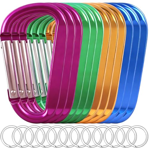 Image of 12PCS Carabiner Keychain Clip - 3 inch Aluminum Caribeener Key Clip,D Ring Shape Nonlocking Carabeaner Hook Buckle,Multi-Function Spring Snap Key Clips Tool for Home,Camping,Hiking,Traveling,Backpack