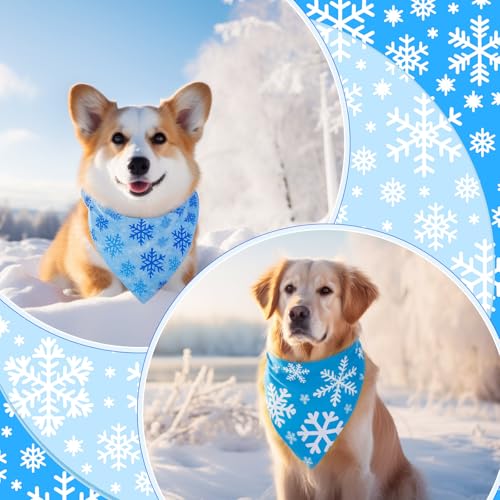 Image of Abbylike 50 Pcs Winter Dog Bandanas Bulk, Blue Snowflake Snowman Penguin