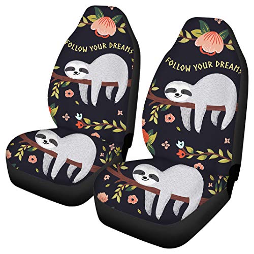 JoyLamoria Follow Your Dreams Cute Sloth Print Seat Covers Flexible and Wear-Resistant Automative Seat Protector Decor for Car Sedan SUV Van Truck